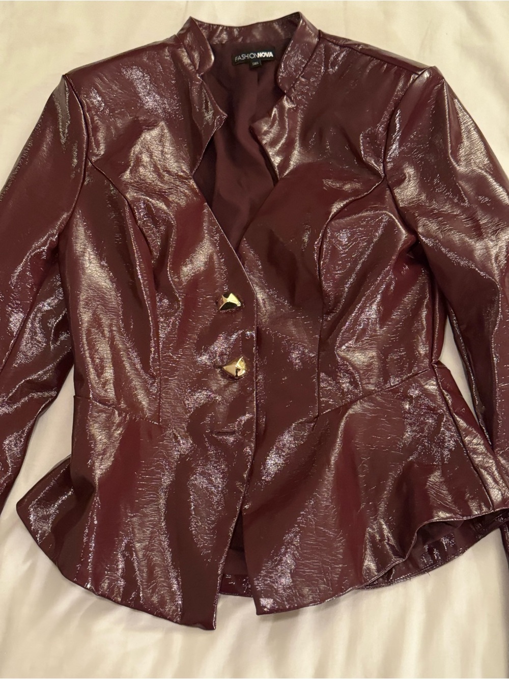 Fashion Nova Women's Burgundy Shiny Blazer Jacket set